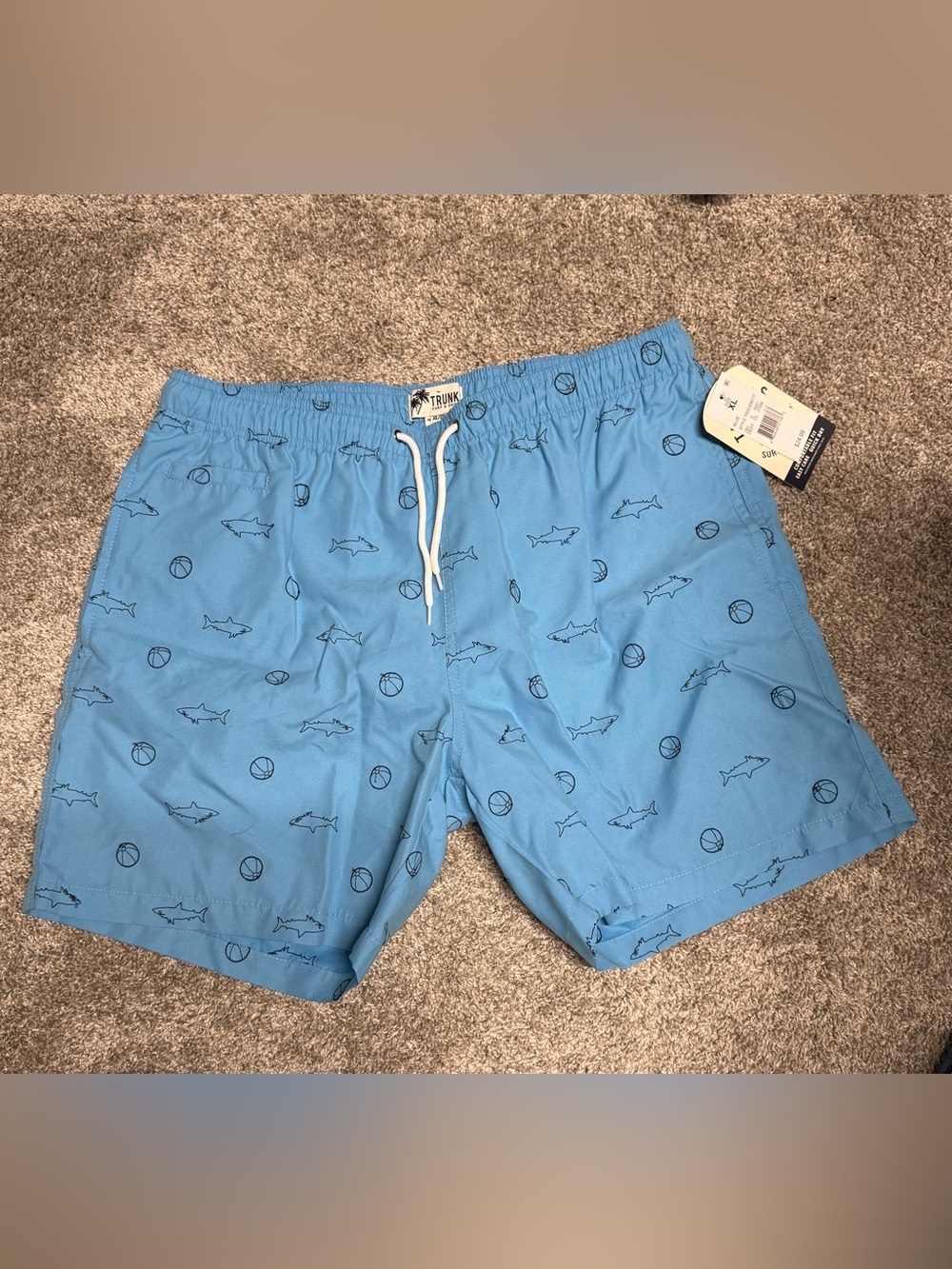 Light Blue Shark Beach Ball Print Men's Swim Trunks with Drawstring